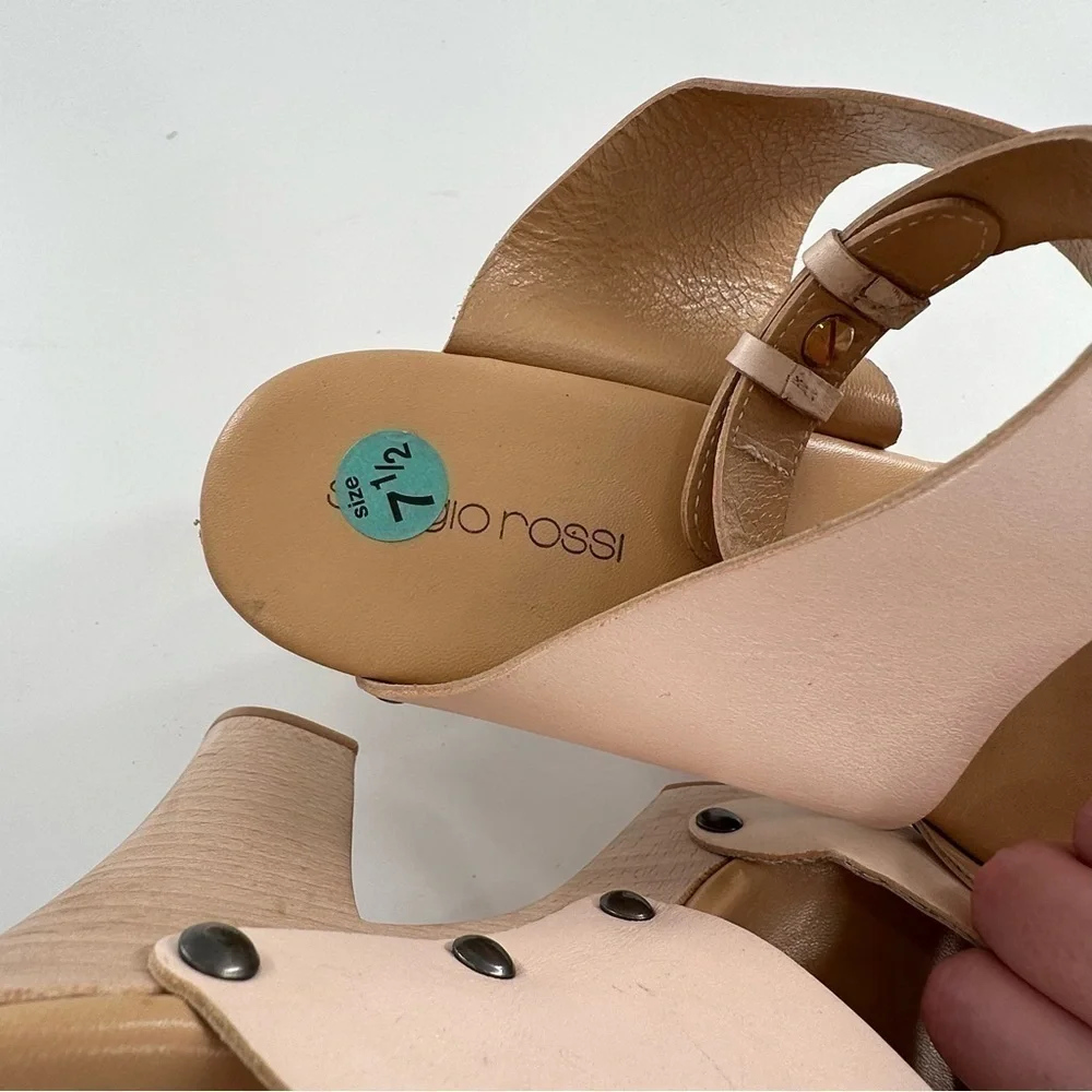 Sergio Rossi heels size 7.5 bone light pink Italian leather wooden platforms